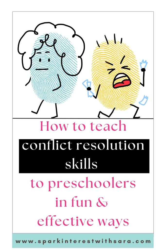 Blog post title pin for how to teach conflict resolution skills to preschoolers